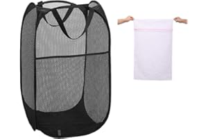 IVALLEY PREMIUM COLLECTION SALES Premium Pop-Up Laundry Hamper, Foldable Pop-Up Mesh Hamper with Reinforced Carry Handles, Ultra Durable Laundry Basket 36mm x 36mm x 65mm bundle with Laundry Bag (Black)