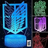 3D Attack on Titan Lamp, Levi Ackerman Anime Desk Lamp 3 Patterns and 16 Color Change, Birthday Christmas Gifts for Kids, Boy