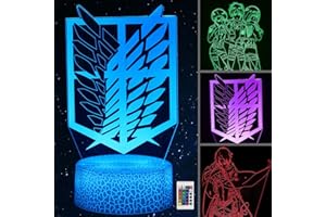 Likohee Lampe 3D Attack on Titan, lampe de bureau Levi Ackerman Anime 3 motifs et 16 changements de couleur, Cadeaux d'anniversaire de Noël pour enfants, garçons, filles