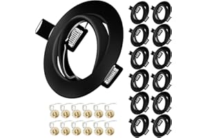 Yiahin Projecteurs Spot Encastrable GU10 Set, 12 Pièces Cadre De Montage En Noir métallisé Avec Douille Céramique GU10 Pour Lampes, Rond, Ø 75 mm Orientable A 30°, Pour Lampes A LED Ou Halogènes