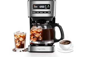 Taylor Swoden Cafetera Goteo 12 Tazas(1.8L) - Programable 24H con LED, 3 Niveles + Modo Café Helado, Jarra Borosilicato, 40 Min Mantener caliente+Autoapagado, Autolimpieza, Antigoteo, Inoxidable, 900W