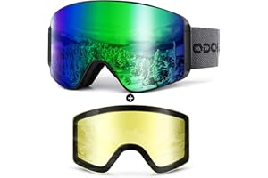 Odoland Kit de Gafas de Esquí con Lente Removible, Lentes Magnéticos Intercambiables sin Marco, Gafas de Nieve Antivaho con Protección UV, para Hombres y Mujeres, Compatible con Casco