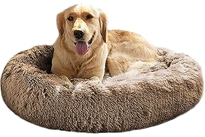 MIRKOO Comfortable Round Plush Dog Beds, Calming Dog Bed (L/XL/XXL/XXXL) for Small Medium and Large Dogs