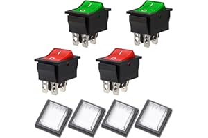 BAKEWHIZ 4PCS Waterproof Rocker Switches ON-Off Boat Rocker Switch 4 Pin Red Light with Cover DPS AC 250V 16A 125V 20A for Electrical Machine Products Car Auto Boat Household Appliances Electrical, Red Green