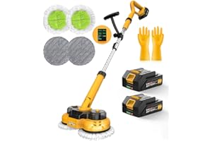 FOVENDI Mopa Eléctrica Inalámbrica con Baterías de 2000 mAh, 2 Limpiaparabrisas con Función de Pulverización, Mopa Pulidora con 4 Almohadillas, Fregona Eléctrica con Depósito de Agua de 400 ml e Iluminación