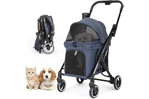 Beberoad X1 Pet Stroller Dog Pram for Small Dogs Cats, Lightweight Foldable Pet Pram Dog Pushchair Buggy, 4 Wheels, Blue