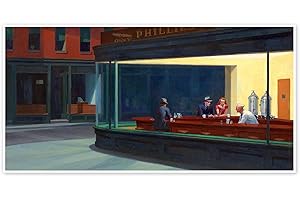 POSTERLOUNGE Nocne marki Plakat - Edward Hopper Obrazy i plakaty do każdego pomieszczenia 160 x 80 cm Zielony Art Deco Dekoracje ścienne