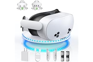 KINWIN Charging Dock for Meta Quest 3/3S, 30W Fast Charging Station for Oculus Quest 3S/3, VR Accessories with RGB Light, Magnetic Charging Stand for Headset/Controllers with 2 Rechargeable Batteries