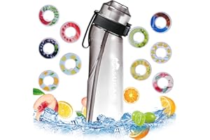 FYCHUO Air Water Bottle with Flavour Pods, 650ml Starter Up Set BPA Free Drinking Bottles with 10 Flavour Pods Scented 0 Sugar Calorie, Water Cup with Straw for Gym School Outdoor, Black