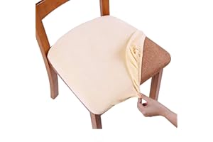 smiry Stretch Chair Seat Covers for Dining Room, Velvet Dining Chair Seat Protectors Chair Slipcovers, Set of 4, Cream
