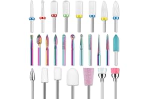 ROLOKIT Juego de 26 brocas para uñas, 3/32 pulgadas fresas torno de cerámica para uñas, Broca de diamante para limar de uñas, removedor de cuticulas para manicura y pedicura de uñas de gel acrílico