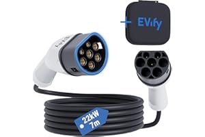 EVify Typ 2 Ladekabel 22kW 7M 32A für Elektroauto & Hybrid inkl. Kabeltasche • Kabel 3 phasig für EV PHEV • geeignet für alle E Autos Modell 3 S X Y, ID3, ID4, ID5