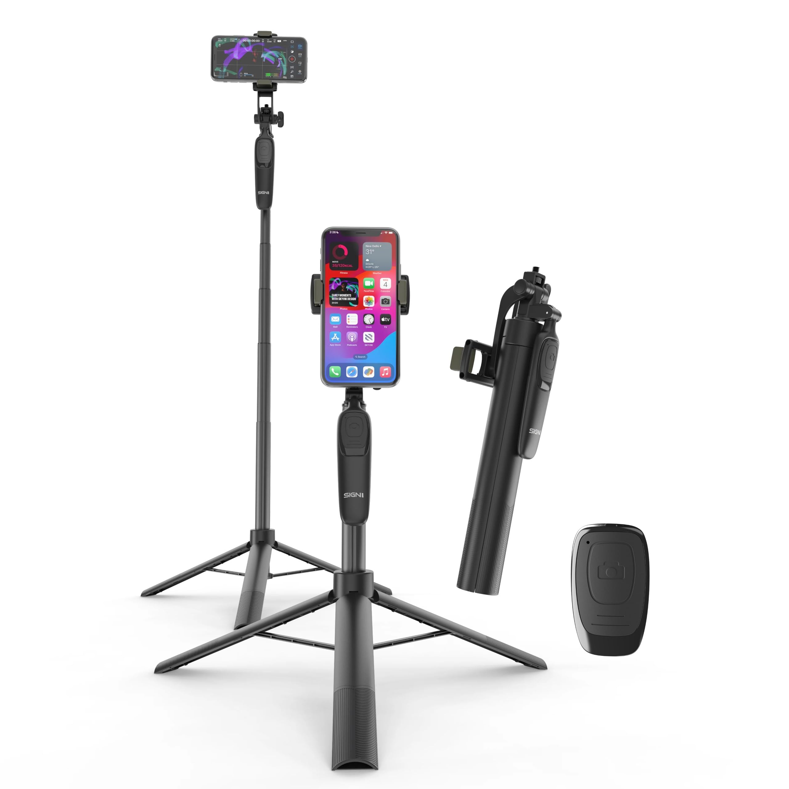 SKYVIK SIGNIPOD Flex 360 Tripod and Selfie Stick with Bluetooth Remote for Vlogging, YouTube, Streaming Event, Backpacking-1.5 Metre