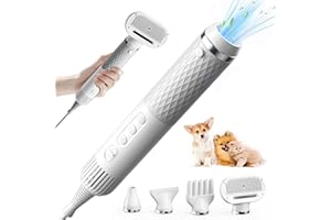 Wawofun Dog Hair Dryer, 5 in 1 Dog Blow Dryer Pet Hair Dryer Portable Dog Grooming Dryer with 4 Different Nozzles, NTC Smart Temperature Control Super Quiet for Household Travel