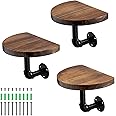 Navaris Industrial Pipe Shelf Set - 3 Small Rounded Wood Shelves with Shelf Brackets - 20cm x 15cm Wall-Mounted Wooden Shelving - Size S, Dark Brown