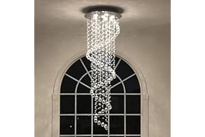 ‎A1A9 A1A9 Eleganter Spiral Kristall Kronleuchter, Clear K9 Kristall Regentropfen LED Deckenleuchte, Chrom Unterputz Pendelleuchte für Wohnzimmer Flur Treppe Foyer Größe: D50cm H156cm