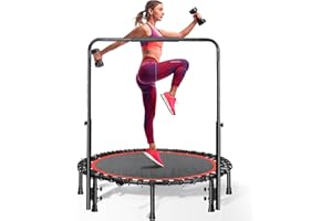 IPEB Round Trampoline 40"/48" Foldable Easy-To-Install Trampoline for Adults,With 4-Position Adjustable Handrails Trampoline,Suitable for Indoor Outdoor Body Exercises, Fitness Max Load 400lbs/450lbs