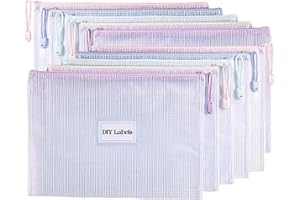 LEXETER A4 Plastic Wallets A4 Zip Folders with Labels(10Pcs), Document Folders for Paperwork A4, Mesh Zipper Pouch File Storage Zip Bags for Office Supplier, School, Travel, Macaroon Colours