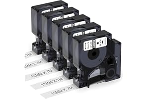 5x Nastro per Etichette Aken Compatibile con Dymo D1 Transparente 12mm x 7m 45010 Compatibile con Dymo LabelManager 160 LM280 210D 360D 420P, Compatibile con Dymo D1 Nastro Nero su Transparente