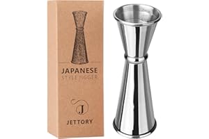 Jettory Jigger | Jigger Giapponese 1oz / 2oz con Misure Interne | Jigger per Cocktail in Acciaio Inox 304 per Bartending | Strumento Professionale per Bar (Argento)
