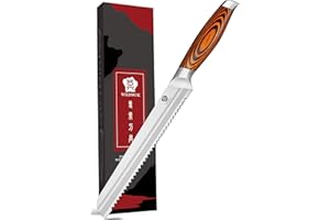 WILDMOK Cuchillo Panadero de 20 cm Cuchillo de Pan con Hoja Dentada y Mango de Madera Cuchillo de Acero Alemán Inoxidable y Muy Afilado