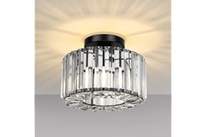 Frideko Home Kryształowa lampa sufitowa, czarna, nowoczesna kryształowa K9, metalowa, okrągła, oprawka E27, lampa sufitowa do jadalni, salonu, sypialni, korytarza, Ø 22 cm