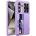 Vihibii for Samsung Galaxy S24 Case with Card Holder (4 Cards) & Camera Cover & Kickstand, Rugged Durable Hard Back & Soft Edge Wallet Back Cover for Samsung Galaxy S24 6.2" 2024, Purple