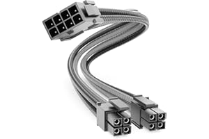 deleyCON 4+4-Pin EPS Procesor CPU Kabel Zasilający Przedłużacz 30cm - 18 AWG PSU Płyta Główna PC Zasilacz Komputerowy Nylon Męski do Żeńskiego - Czarno-Szary