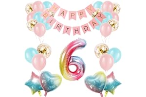 Apradas Baby Girl 6th Birthday Decorations Gradient Color Age 6 Birthday Balloons with Happy Birthday Banner for Baby Showers Sixth Birthday Party Supplies for Girls Boys (6th-Birthday)