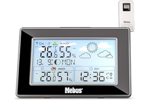 MEBUS Stacja pogodowa sterowana radiowo z czujnikiem zewnętrznym, termometrem/higrometrem, zegarem radiowym, wskaźnikiem dobrego samopoczucia ocenia klimat w pomieszczeniu, prognoza pogody, kalendarz