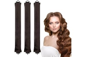FANTASYON 3 Pcs Heatless Curlers, Heatless Curls Hair Rollers for Long Hair, No Heat Overnight Curlers Blowout Rods Soft Satin Sleeping Lazy Curler (Brown)