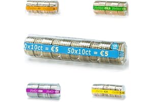 ALEJANDRO FUENTES AF® - 125 Münzhülsen für 10cent Münzen | Europäisches Format, Organisieren und Schützen Sie Ihr Bargeld, Münzrollen Kunststoff