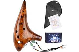 Glovios Ocarina Alto C 12 trous Ocarinas en céramique naturelle meilleure tonalité Intonation stable avec notes sac de protection sangle de cou instrument de musique cadeau enfants et adultes (Jaune)