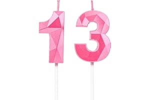 DTXLX 13th Birthday Candles, Pink Number Candles Birthday Decoration, Happy Birthday Cake Toppers, for Birthday Parties Weddings Company Anniversaries (Pink, 13)