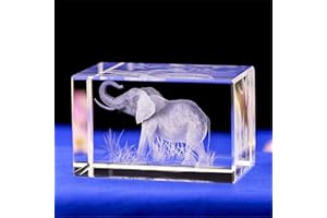 UTERSTYLE Elefanten-Geschenk/3D-Lasergravierte Kristallkunst von Elefanten-Figuren, Kristallglas-Würfel, Gravur für Zuhause, Dekoration, Geburtstag, Kinder, Männer (30 x 30 x 40 mm)