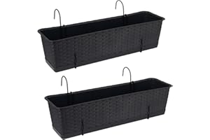 ‎TYMAR Tymar Blumenkasten Balkon mit Halterung, Balkonkasten, 2 Stück, Rattan, Pflanzkasten aus Kunststoff((2pack) Anthrazit, 60cm)