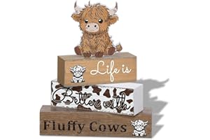 Komergave Set of 4 Highland Cow Decorative Set, Home Decor, Wooden Living Room Decoration with Highland Cow Motif, Stylish Decorative Items for Living Room, Bedroom, Bathroom, Gift Ideas
