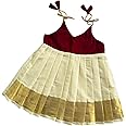 Picksparrow Newborn Baby Girl Kasavu Dress/Kerala Kasavu Traditional Frock/Onam-Vishu Dress (Velvet, Shoulder-Knot)