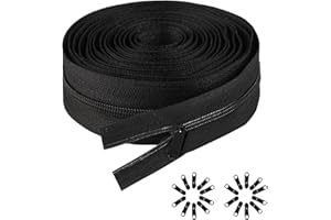 ALAHUGYEF Black Zips for Sewing, 10 Meter/10.9 Yards Black Metal Coil Zipper by The Yards, Heavy Duty Long Replacement Endless Sewing Zippers for Repair DIY Cushions Bags, with 20 Pcs Pulls Sliders