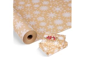 WORIC 25m Christmas Wrapping Paper Roll, Snowflake Wrapping Paper Christmas Kraft Wrapping Paper Brown Wrapping Paper for Birthday Party Gift Wrap Christmas Decoration(43cm)