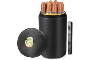 Scotte Zigarren-Humidor-Etui, Leder, Zedernholz, tragbar für 12–16 Zigarren (schwarz)