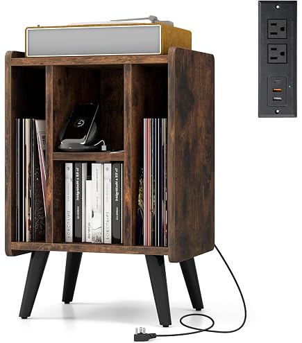 Table D'Appoint à 3 Niveaux Avec Station De Charge, Meuble Pour Platine Vinyle 5 Pieds En Metal Pour Salon Salle De Musique Marron 97076564 Table D'Appoint à 3 Niveaux Avec Station De Charge, Meuble Pour Platine Vinyle 5 Pieds En Metal Pour Salon Salle De Musique Marron 97076564