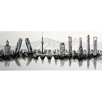 Cuadroexpres - Cuadro Pintado Skyline de Madrid en Blanco y Negro ...