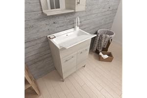 Kiamami Valentina Lavamanos Interior 60cm 2 Puertas Roble Gris con Tabla lavaplatos | Pratico