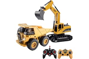 Masroo 2 PCS Remote Control Construction Vehicle Toy Set, Friction-Powered RC Excavator & RC Dump Truck with Lights and Sounds for Imaginative Play, Birthday Gifts for Toddlers Boys Girls