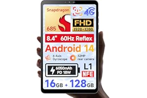 BNCF 8.4 inch Snapdragon 685 Android 14 Tablet, FHD IPS 1920x1200 Resolution 60Hz Reflex Bpad mini with Widevine L1, 16GB+128GB(1TB Expand), 5MP+32MP Camera, 4G LTE+2.4G/5G Wifi+BT5.0+GPS, 6050mAh