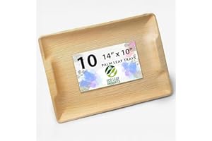ECO LEAF PRODUCTS ECO Leaf 10 Disposable Wooden Serving Trays, Large 14x10 inch (35x25cm), Like Bamboo Plates, Eco-Friendly, Biodegradable Heavy-Duty Platter for Starter, Wedding, Party & Picnic, Microwave & Oven Safe