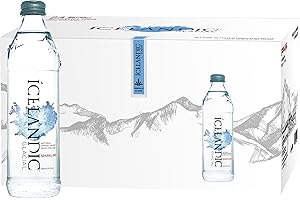 Icelandic Glacial Premium Sparkling Water 330ml Glass Bottles x 24 Per Pack – Alkaline/Low PH, Recycled Packaging, BPA Free, Carbon Neutral from Icelandic Spring. Low TDS and Mineral Content.