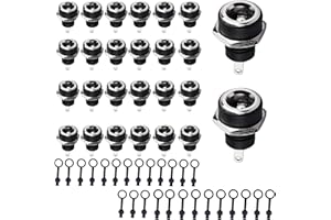 RUNCCI-YUN Conector de alimentación Hembra de 2 Pines, 5,5 x 2,1 mm, 5,5 x 2,5 mm Panel Redondo de Metal, con tapón Antipolvo Negro 2 Pin DC Power Jack Socket Black 26Pcs