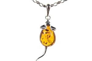 SA PENDANTS Baltic amber and sterling silver 925 cognac mouse pendant (no chain)